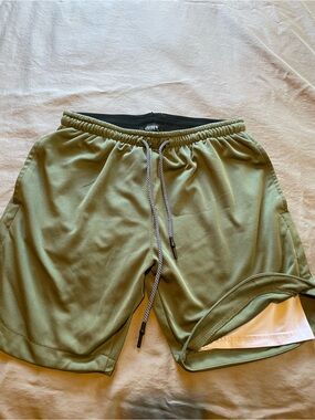 Men's Olive Green Athletic Shorts with Drawstring